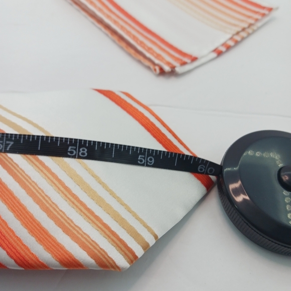 Berlioni Italy Striped Mens Tie & Pocket Square Orange White Set Microfiber 60” - Picture 5 of 10